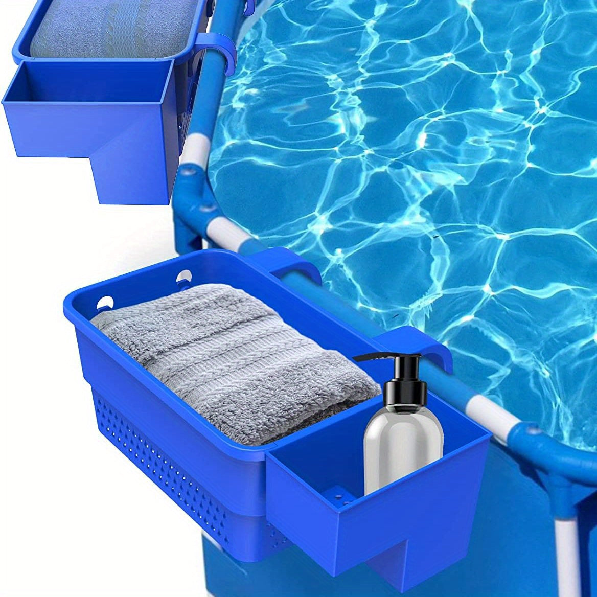 Poolside Storage Basket with Cup Holder Hooks for Frame Pools