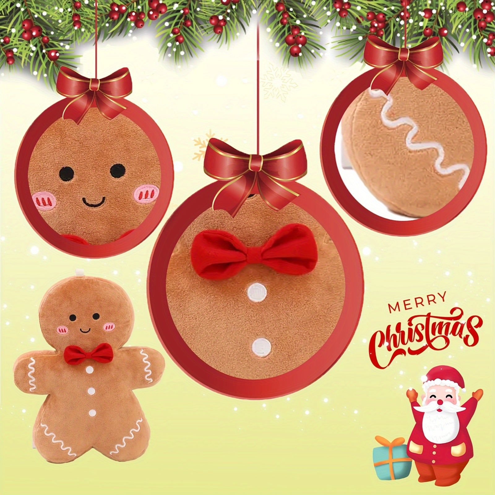 Gingerbread Man Plush Hanging Ornaments Set of 4