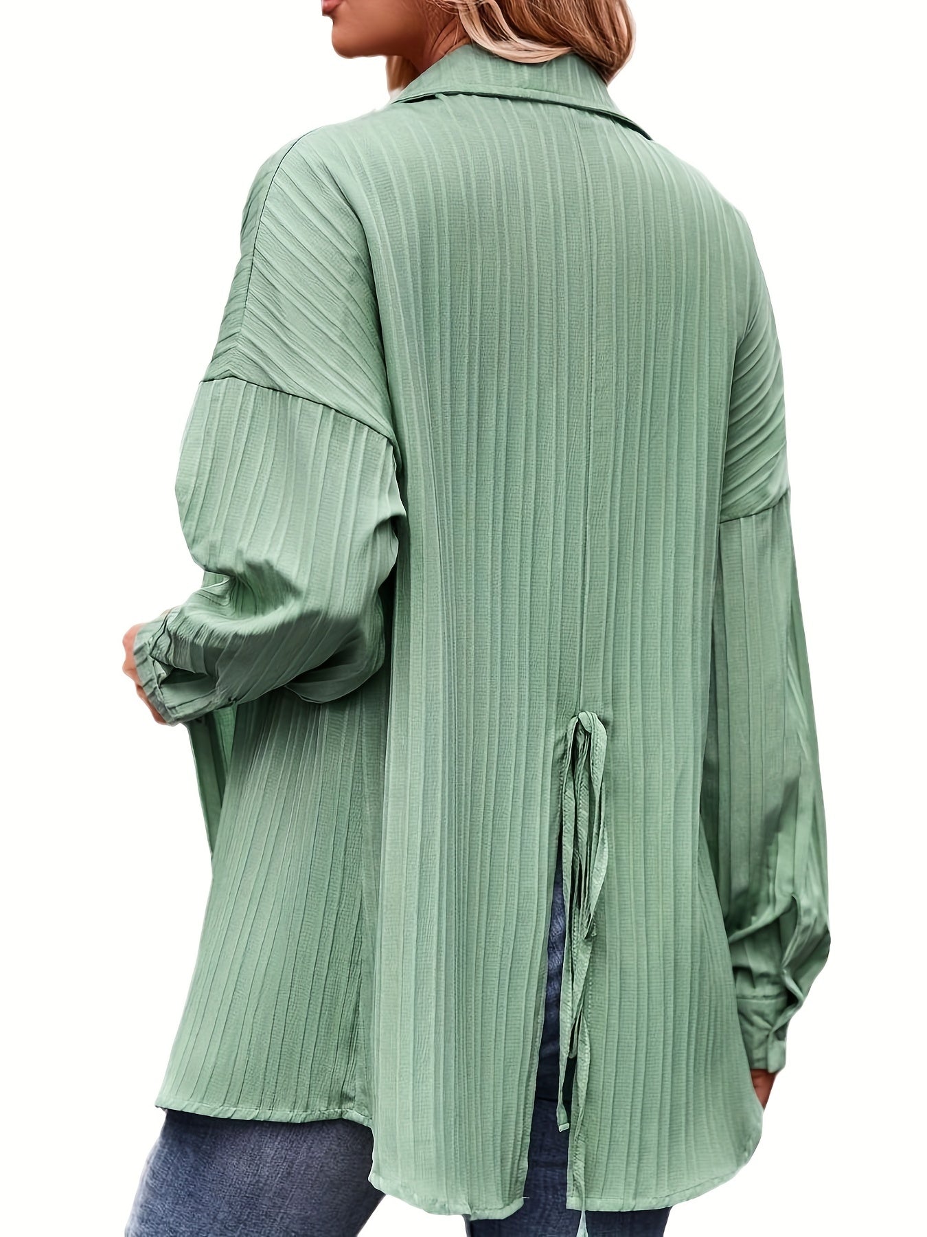 Ribbed Button Up Long Sleeve Blouse