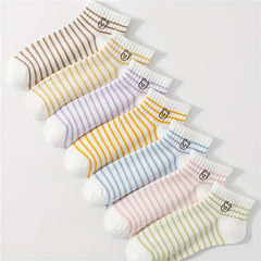 7 Pairs Cartoon Bear & Striped Crew Women's Socks