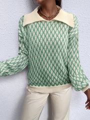 Allover Pattern Flat Collar Pullover Sweater Women's Clothing
