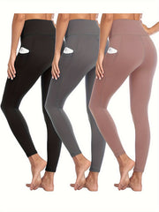 3pcs Women's Leggings with Pockets High Waisted Tummy Control