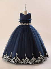 Girls Princess Dress Floral Embroidered Sequin Tulle Ball Gown