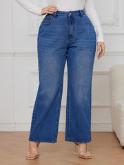 Solid Button Fly High Rise Wide Leg Jeans