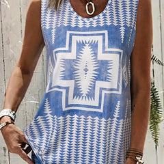 Plus Size Geometric Print V Neck Tank Top