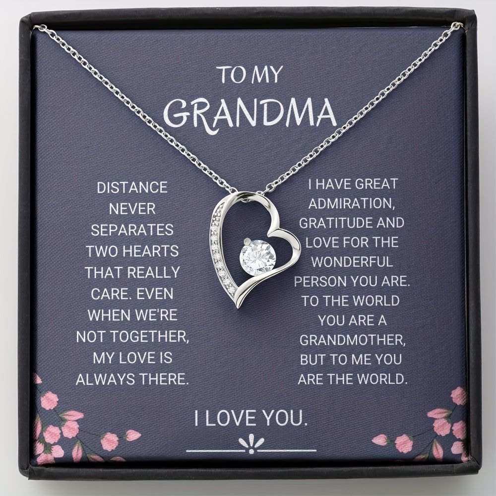 Grandmother Gift Necklace Cubic Zirconia Heart Pendant