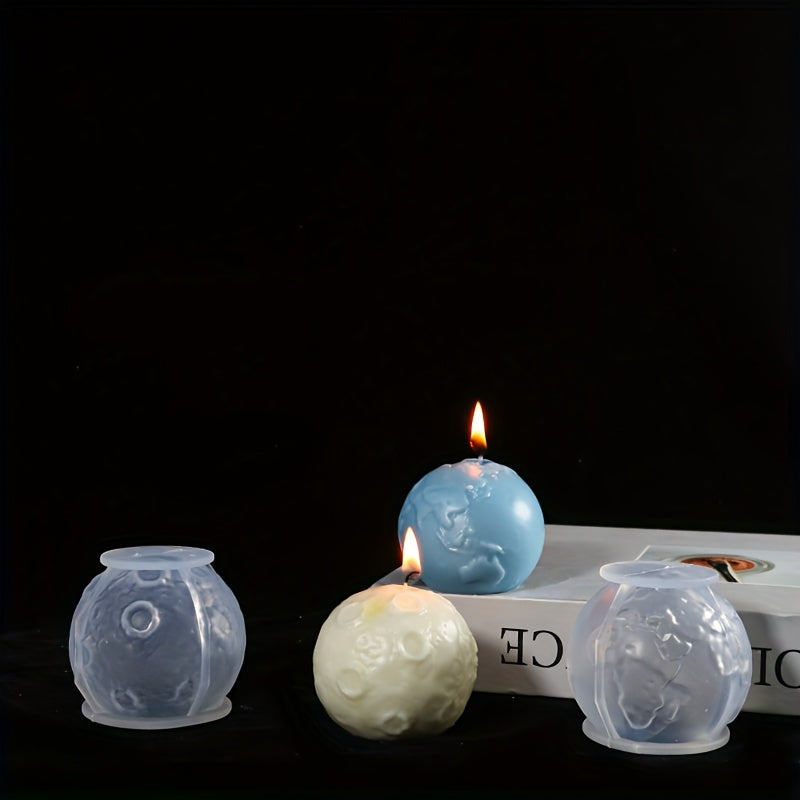 2PCS Resin Planet Candle Molds 3D Earth Craft Art Silicone Soap Making Mold