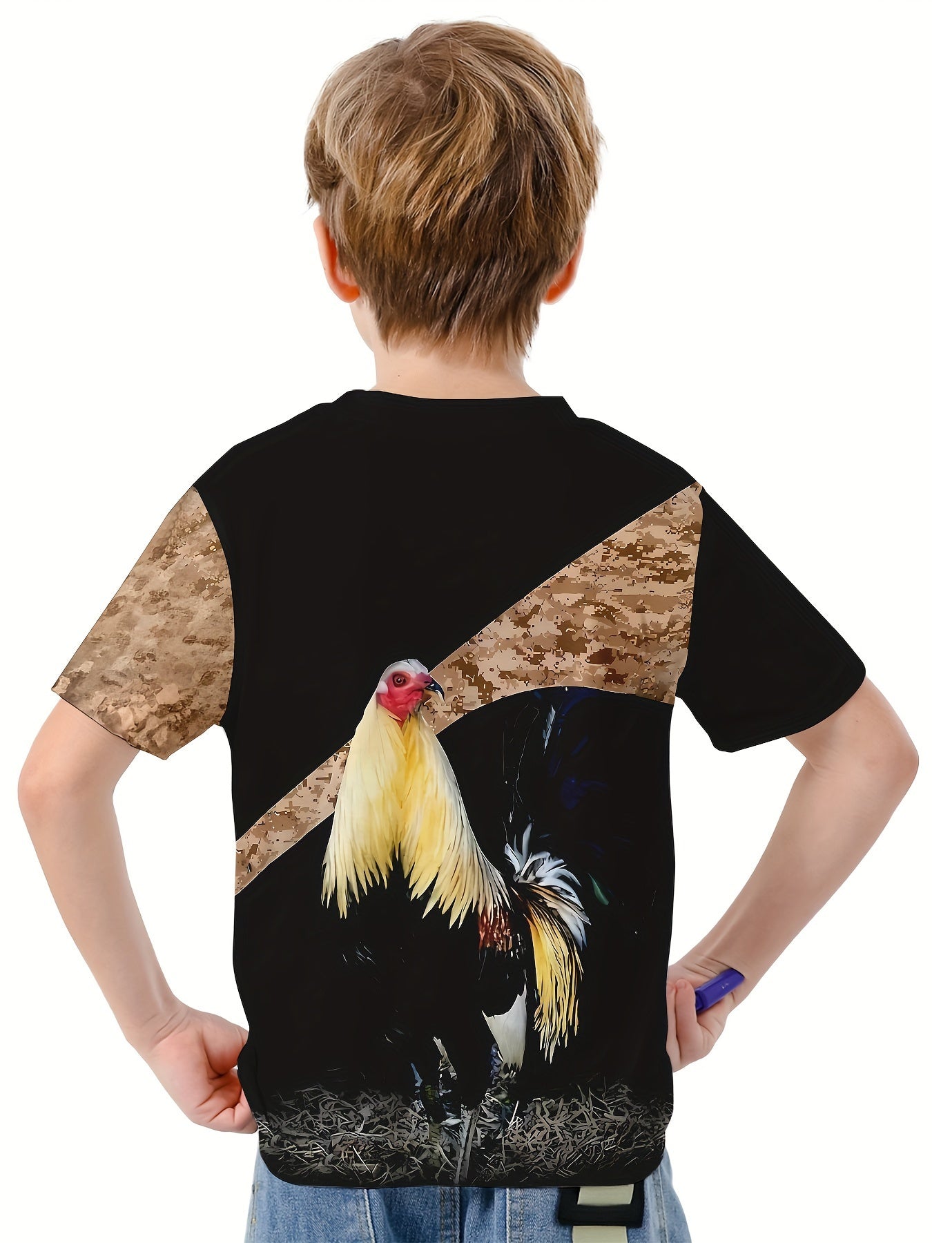 Rooster 3D Print Boys T-shirt Lightweight Short Sleeve Top Summer Kids Outfit