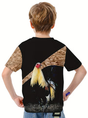 Rooster 3D Print Boys T-shirt Lightweight Short Sleeve Top Summer Kids Outfit