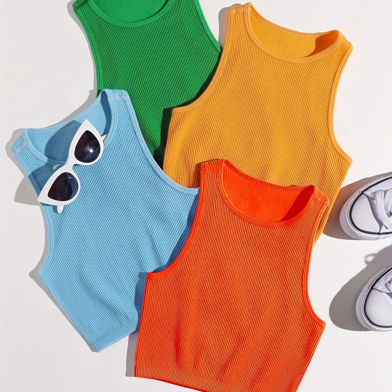 4 Pcs Seamless Rib Knit Tank Top Women's Activewear