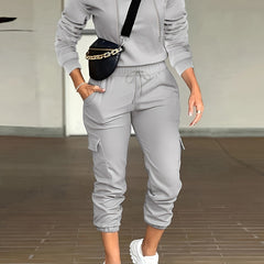 Women's Solid Hoodie & Cargo Joggers Set