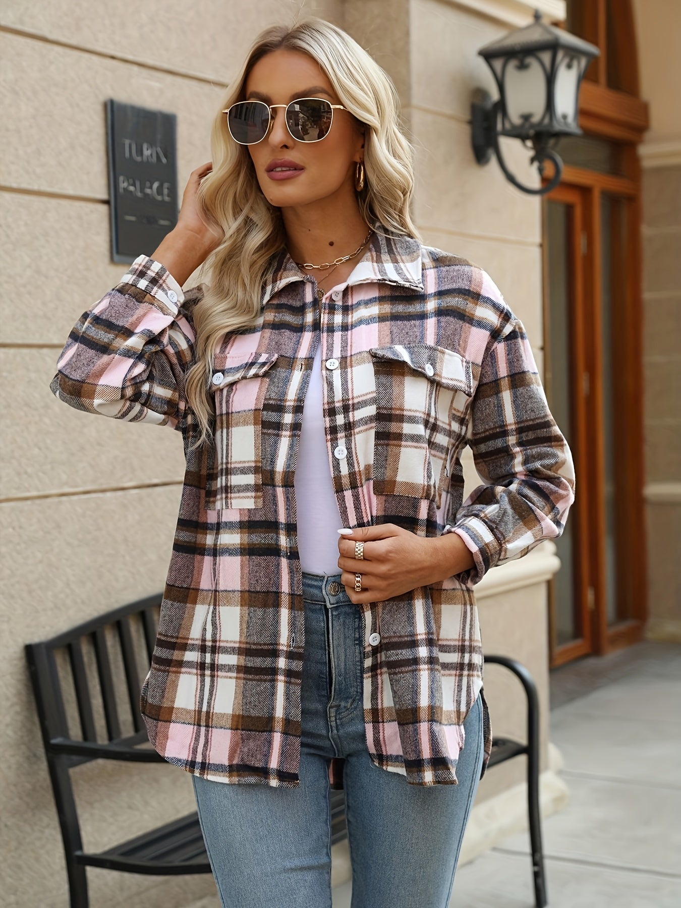 Plaid Print Long Sleeve Shirt Button Casual Sports Shirts Top For Fall