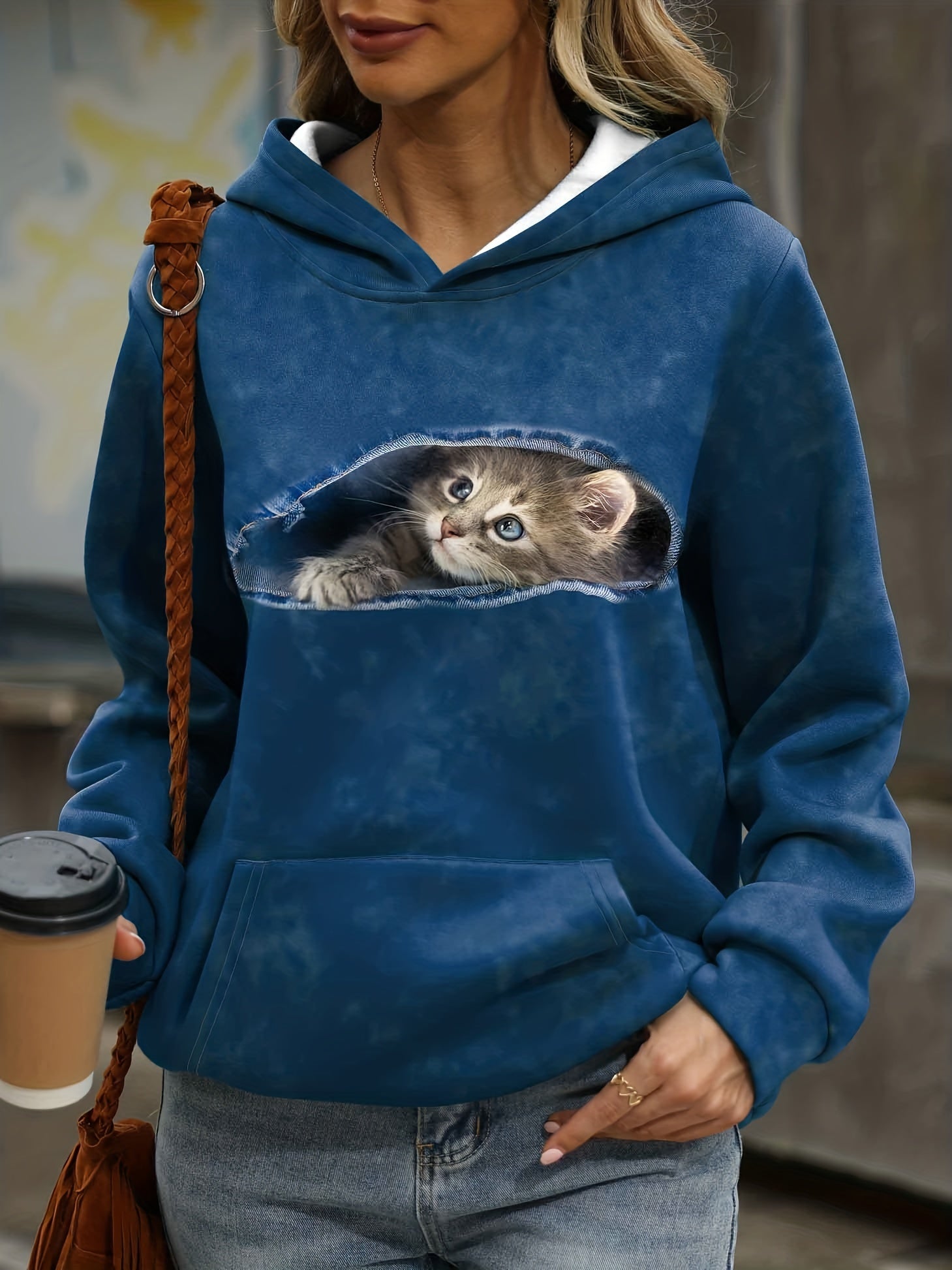 Cat Print Hoodies Long Sleeve Sweatshirt Women's Clothing