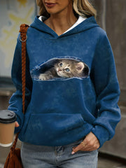 Cat Print Hoodies Long Sleeve Sweatshirt Women's Clothing