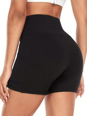 High Waist Sports Shorts with Side Pockets for Women