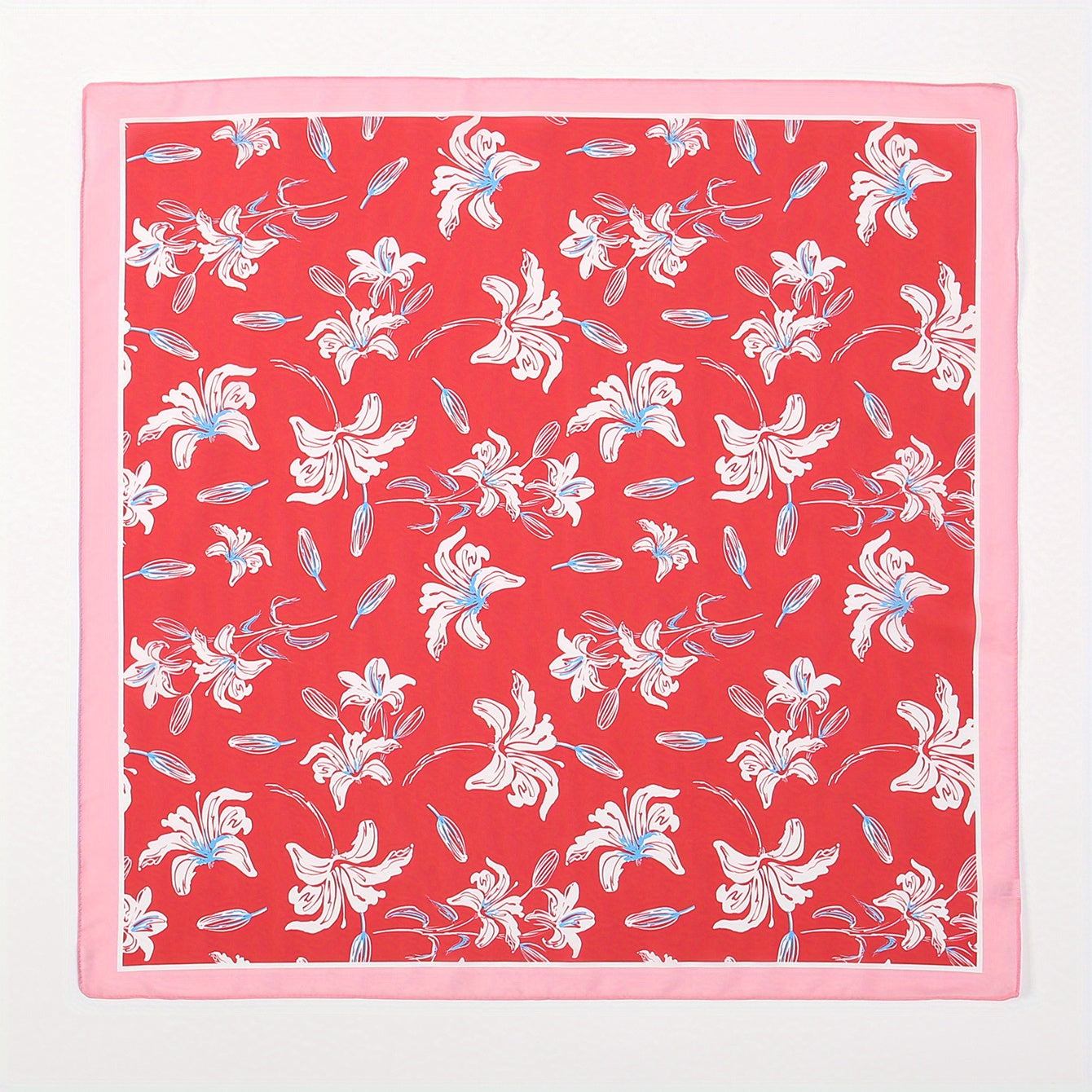 Red Flower Print Bandana Classic Square Scarf Neckerchief Hair Wrap