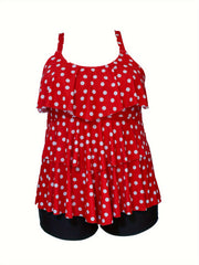 Boho Tankini Set Tropical Print Ruffle Trim Cami Top & Shorts