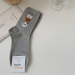 3 Pairs Cartoon Bear Print Socks All-match Sports Socks Women's Stockings