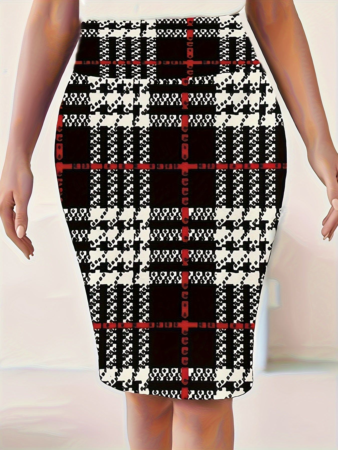 Plaid Print High Waist Pencil Skirt