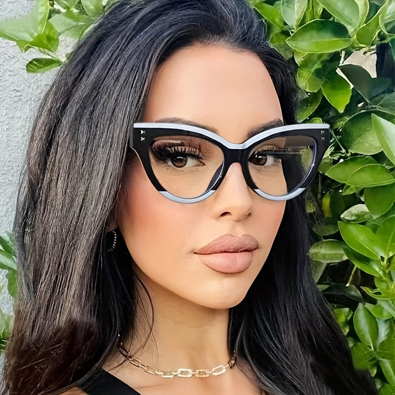 Cat Eye Clear Lens Glasses For Women Men Block Decor Glasses