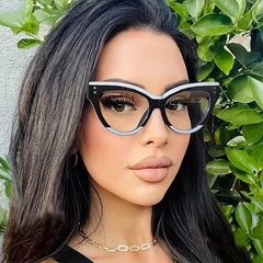 Cat Eye Clear Lens Glasses For Women Men Block Decor Glasses