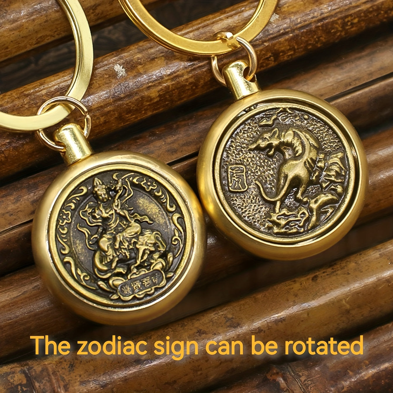 Brass Chinese Zodiac Keychain with Ear Spoon Decoration