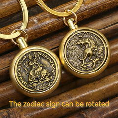 Brass Chinese Zodiac Keychain with Ear Spoon Decoration
