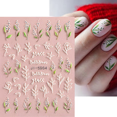 5D Flower Nail Stickers Embossed Stereoscopic Nail Decals Self-adhesive Decals