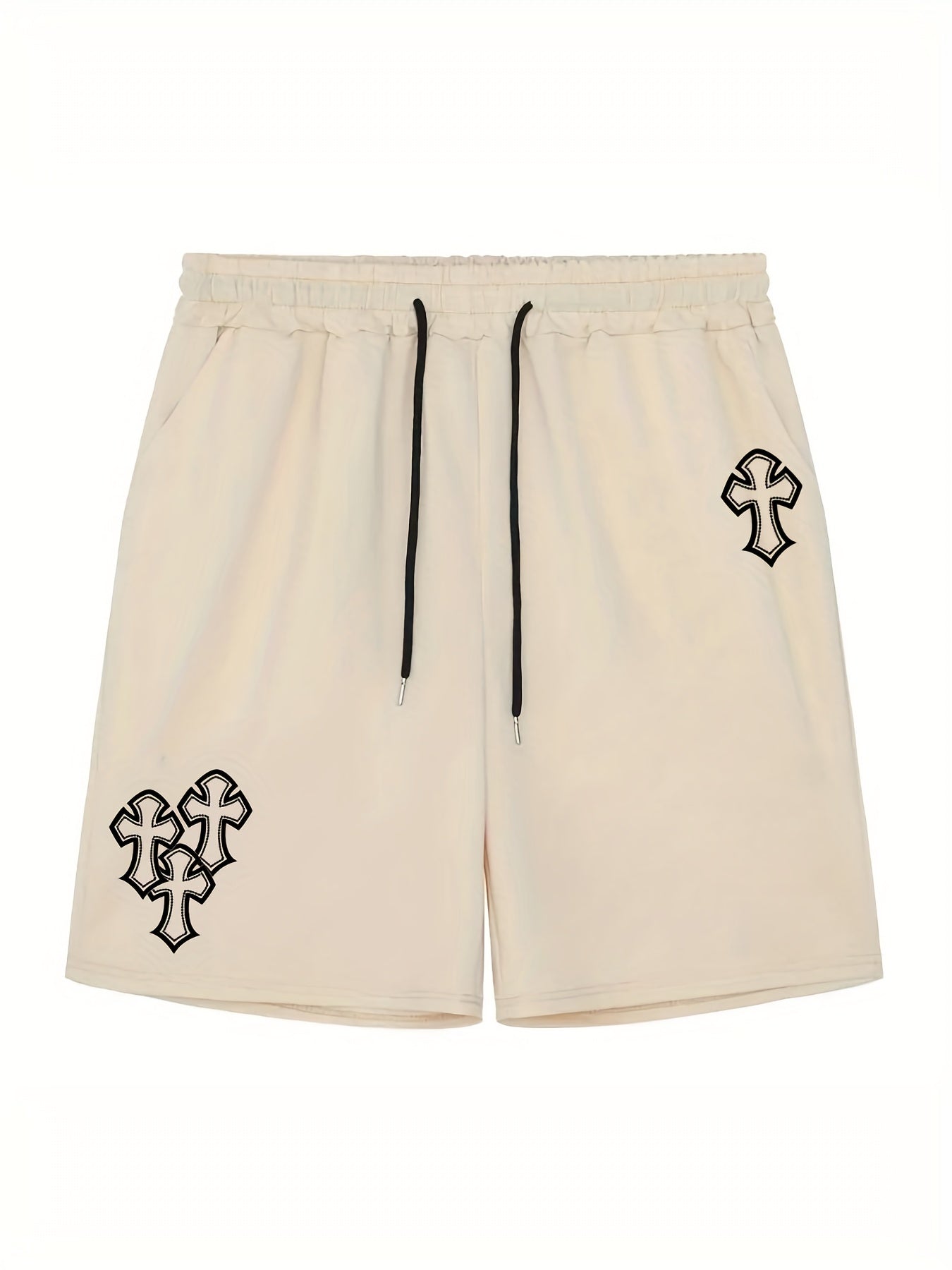Men's Cross Print Casual Shorts Elastic Waist Gym Short Pants Spring