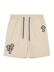 Men's Cross Print Casual Shorts Elastic Waist Gym Short Pants Spring
