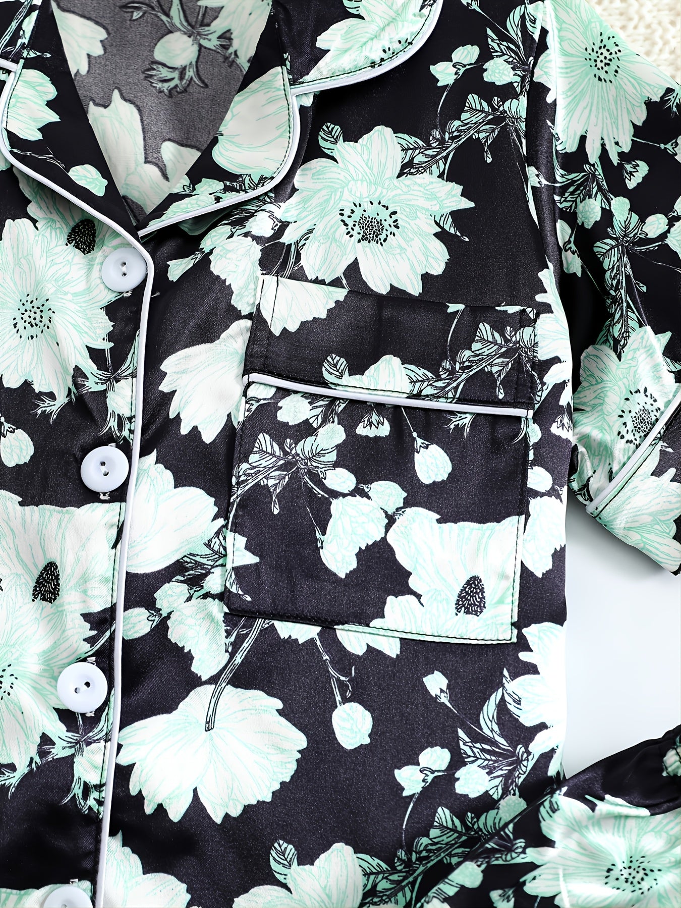 Girls Green Flower Short Sleeve Pajama Set