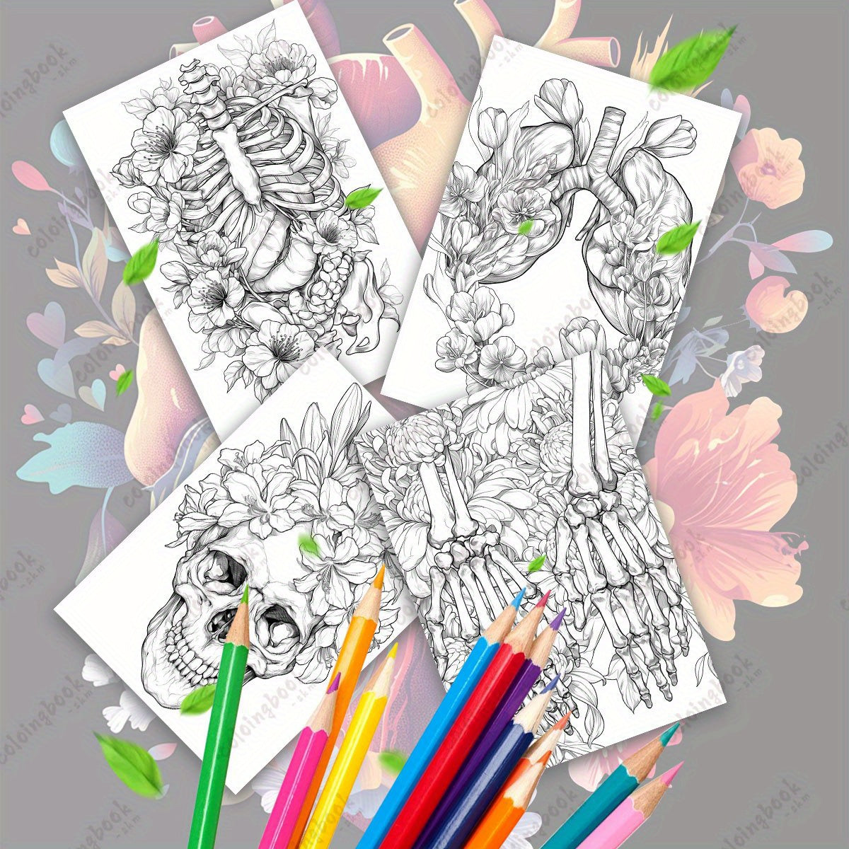 Botanical Anatomy Coloring Book for Adults Floral Heart Designs