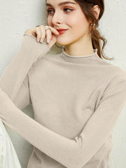 Solid Mock Neck Knitted Pullover Sweater for Women