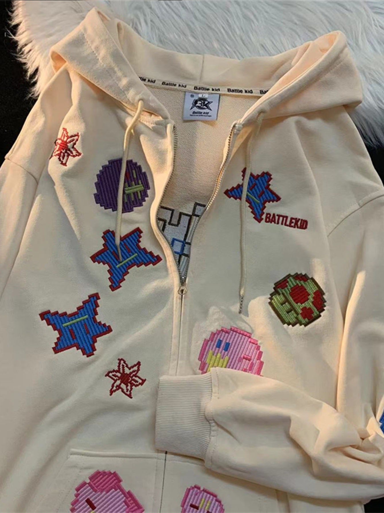 Cartoon Print Loose Thin Cardigan Zipper Sweatshirt