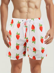 Men's Stretch Strawberry Print Shorts for Summer