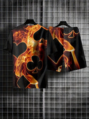 Men's Flame & Poker Symbol Graphic T-shirt & Stretchy Shorts