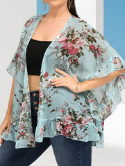 Floral Print Plus Size Kimono Beach Cover Up