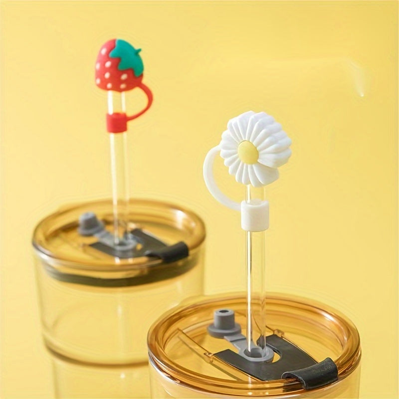 7pcs Cartoon Straw Tip Covers Reusable Leakproof Straw Plugs Cup Accessories