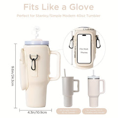 Water Cup Carrier Bag For 40oz Tumbler With Phone Pocket, Adjustable Sling