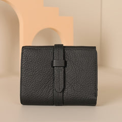 Women's Leather Bifold Wallet with Snap Closure Coin Pocket - Beige