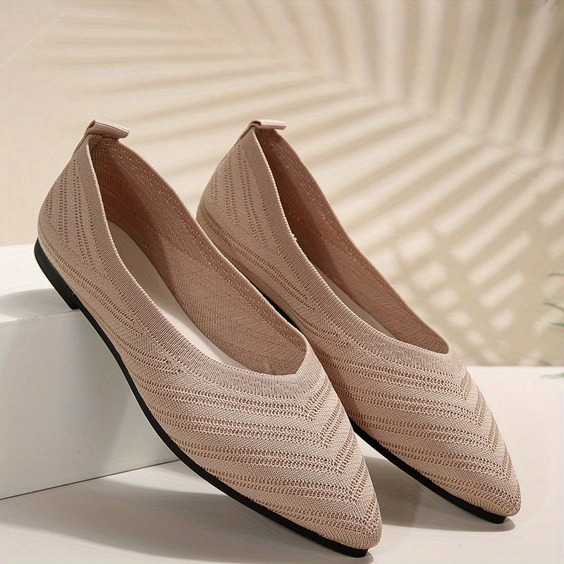 Women's Knit Pointed Toe Ballet Flats Soft Sole Slip On Shoes