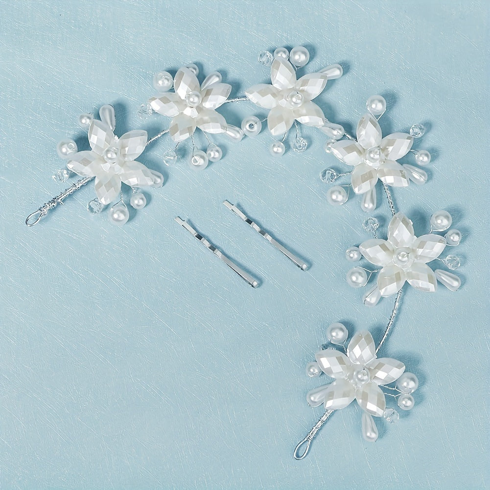 Acrylic Flower & Pearl Hair Clip Bridal Wedding Headwear