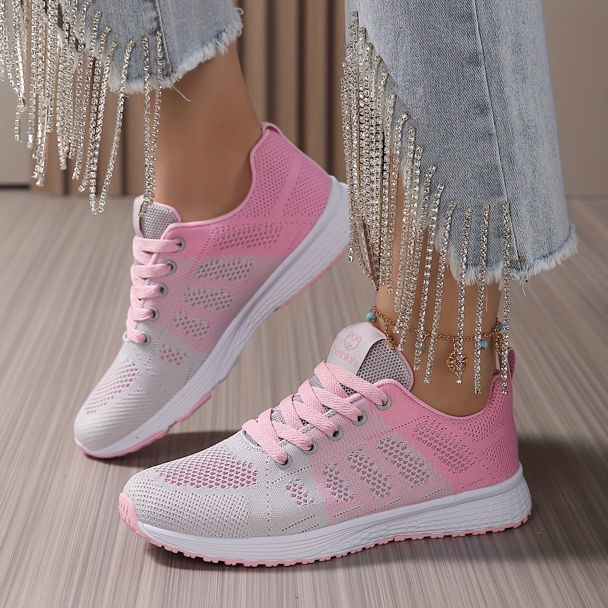 Breathable Women's Running Shoes Lace-up Knit Comfort Sneakers