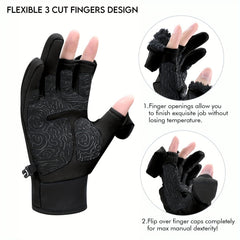 Winter Fishing Gloves Fleece Lining Windproof Waterproof Touchscreen 3 Cut Finge