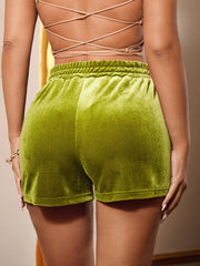 Solid Textured Elastic Waist Shorts Women's Clothing
