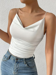 Sleek Ruched Cami Top Backless Cowl Neck Summer Sexy Women's Clothing