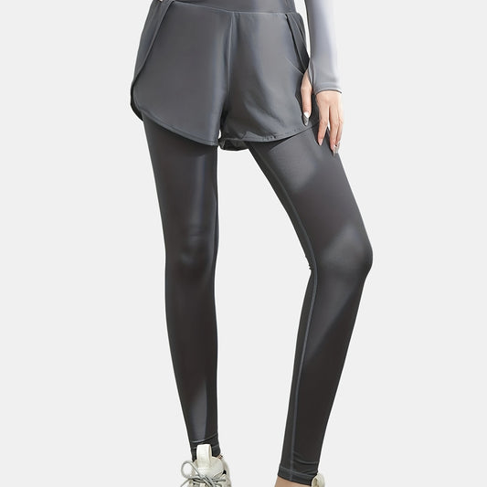 High Waist Yoga Sports Pants with Side Pockets Solid Leggings Skorts