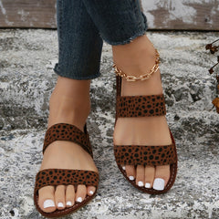 Leopard Print Flat Sandals Elastic Strap Slip On Shoes