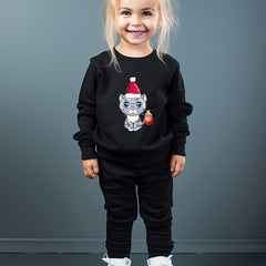 Girls 2pc Cat Crew Neck Sweatshirt and Solid Sweatpants Set