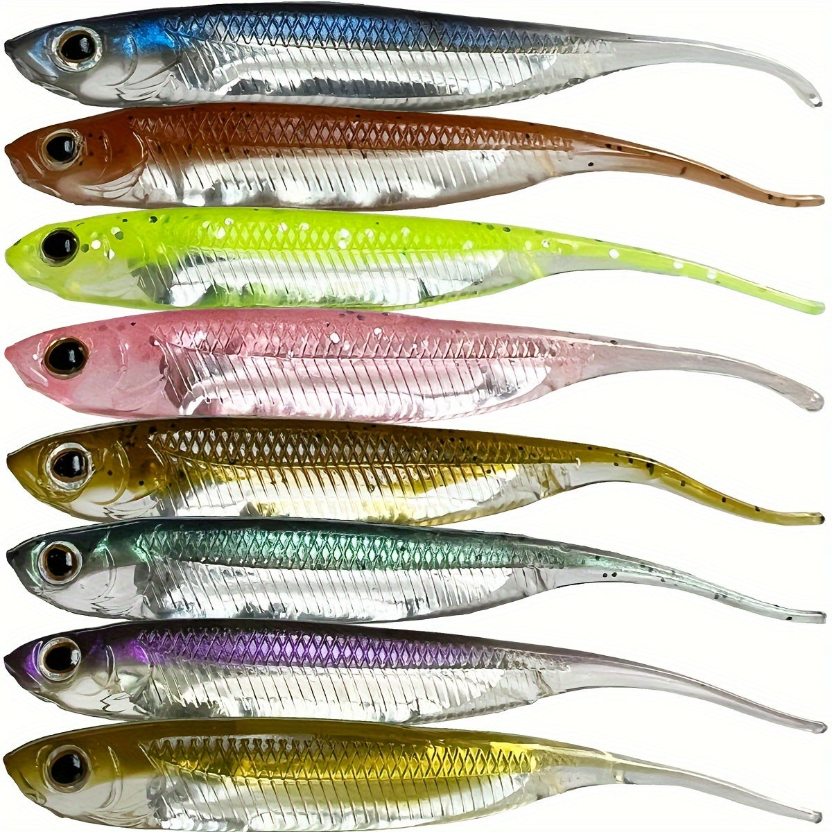 6pcs Soft Swimbaits Straight Tail Bass Fishing Rubber Minnow Lures